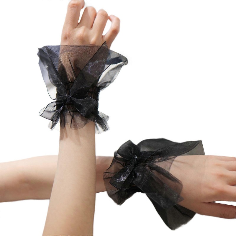 Women Wrist Cuffs Removable Bowknot Ruffled Wedding Supply Bride Dress False Sleeves Tulle Flared Sleeves  Black | Fruugo SG