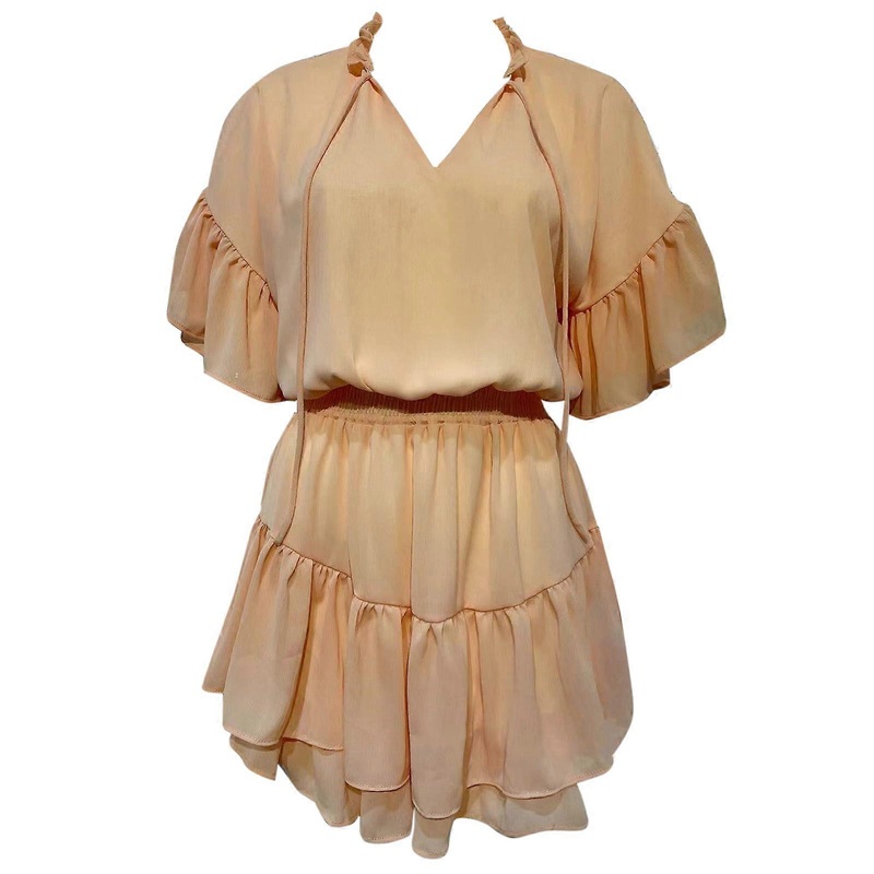 Womens Casual Summer Solid Dress Short Sleeve Smocked V Neck Ruffle Hem Mini Dresses  Orange XL | Fruugo SG