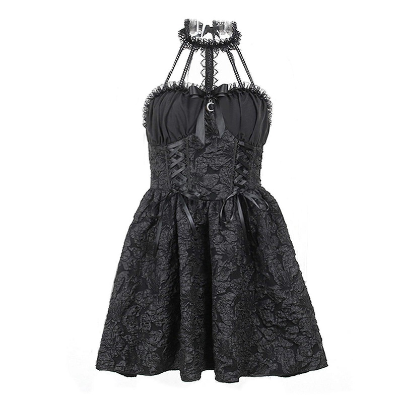 Womens Summer Casual Dress Sleeveless Halter Neck Gothic Dress Tiered A-Line Flowy Wrap Dress Black Mini Dress  S | Fruugo SG