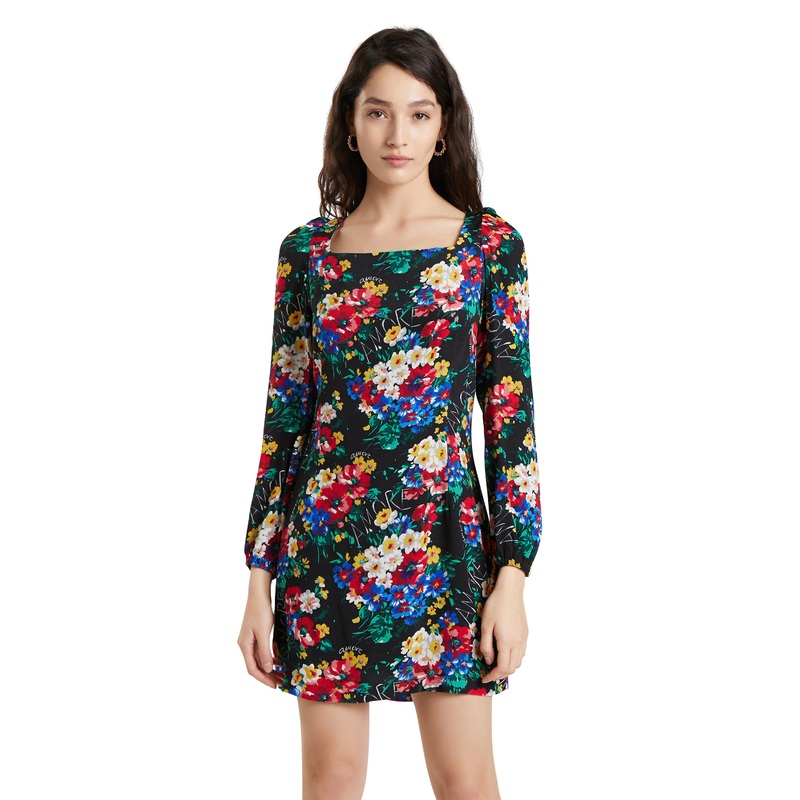 Desigual Nilo Black & Bright Floral Slim Fitted Tunic Dress Style 21WWVW71 | Fruugo SG