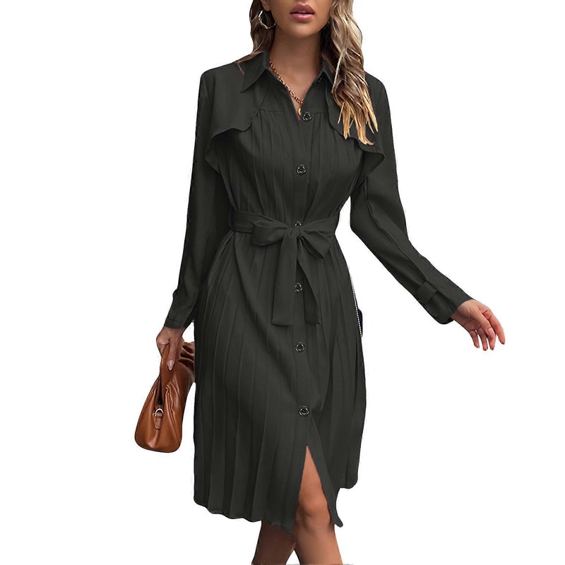 Dress Long Sleeve Slim Fit Pleated Single Breasted Waistband Elegant Dress for Women Type1 M | Fruugo SG