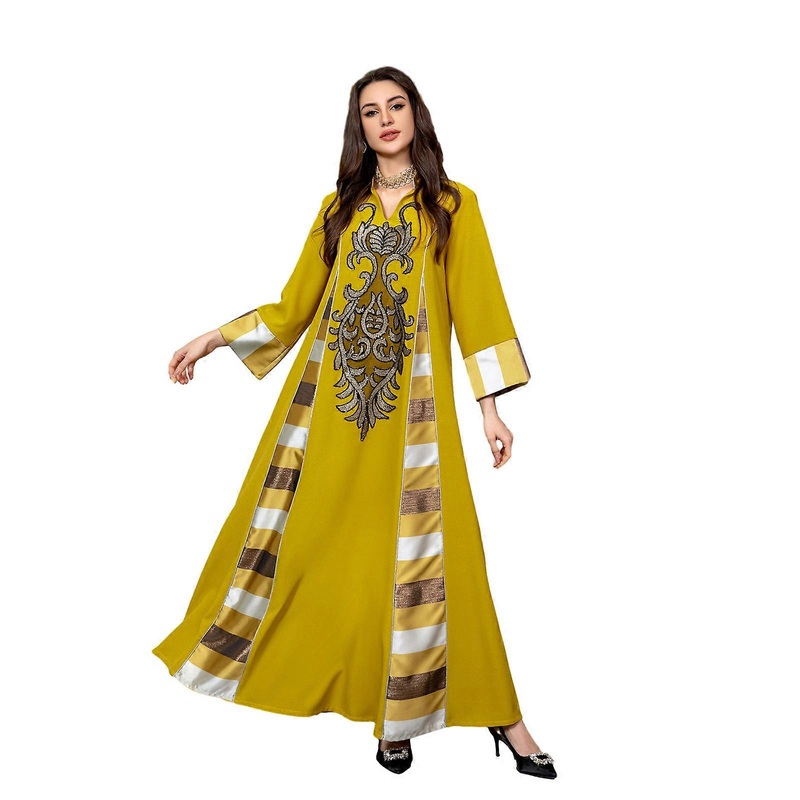 Fashion Long Sleeve Muslims Long Dresses Kaftan Abaya Ramadans Robes Women’s Moroccan Evening Gown for Party Daily Wear  Yellow XL | Fruugo SG