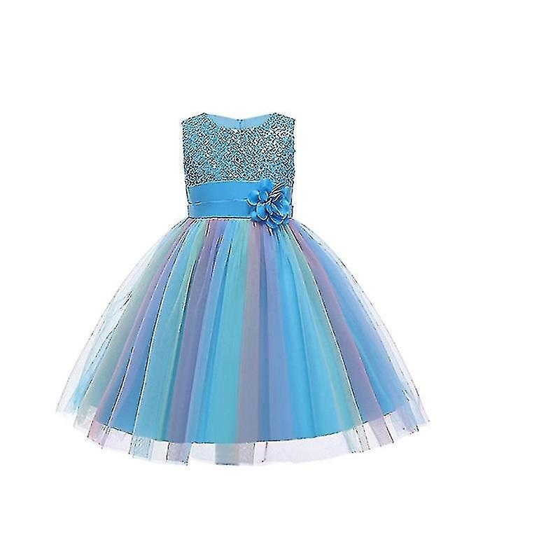 Girl Round Neck Sleeveless Dressesrainbow Mesh Princess Dress Tutu Evening Dress 130 Size | Fruugo SG