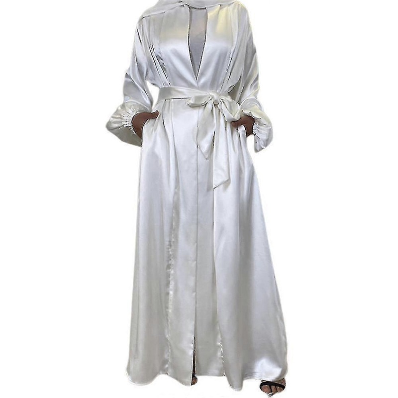 Ladies Plain Muslim Satin Robe Cardigan Islamic Abaya Kaftan Long Dress | Fruugo SG