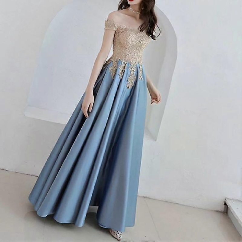 Navy Blue Long Host Dress-Elegant Summer Banquet Wear by Blue Grey,S | Fruugo SG