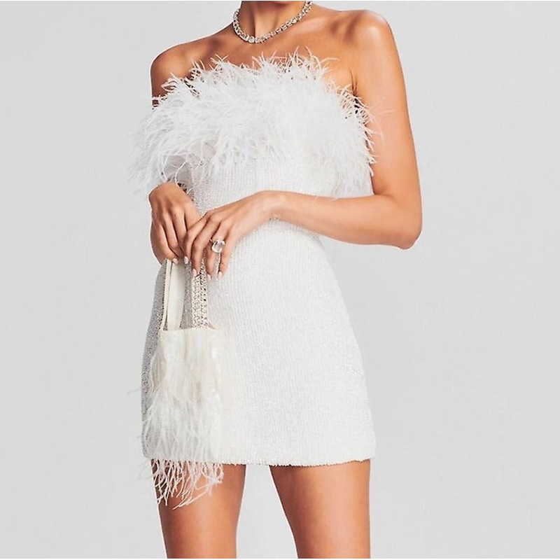 New Women’s Sparkly Sequin Dress Strapless Feather Tube Dress Sexy Bodycon Mini Dress Prom Dresses | Fruugo SG