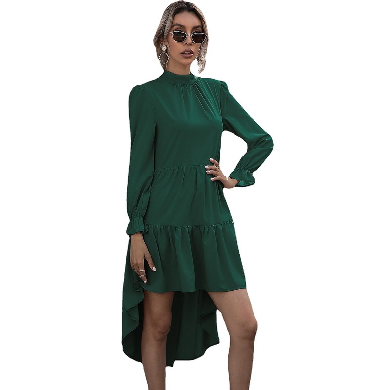 Pleated Cake Skirt Irregular Cross-border Explosive Dress Long-sleeved Commuter Swallowtail Dress | Fruugo SG