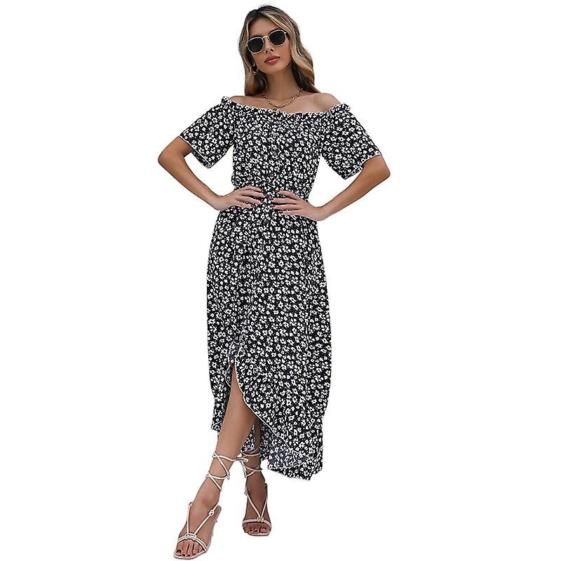 Printed Skirt Summer Short-sleeved One-shoulder Irregular Floral Mid-length Dress | Fruugo SG