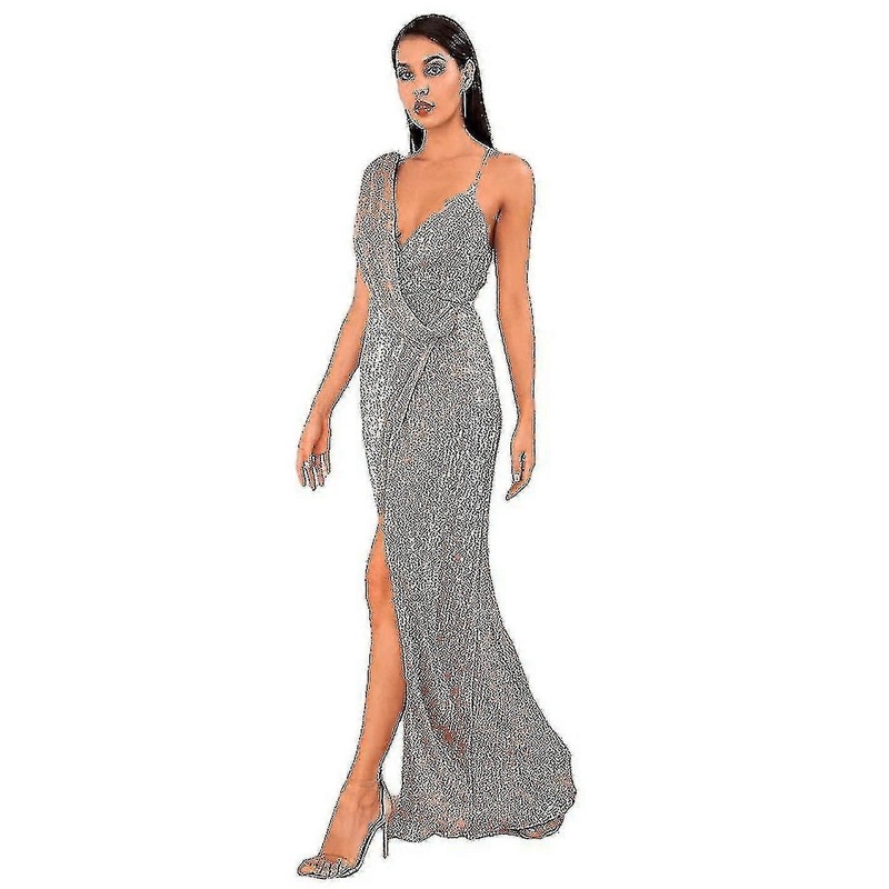 Rose Gold Deep V-neck Whit Split Sequins Party Maxi Dress_s | Fruugo SG