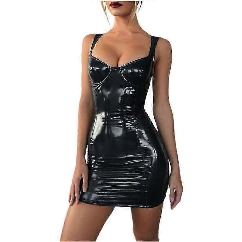 Sexy Nightclub Disco Socialite Goddess Little Sister Light Sling Waist Slimming Pu Leather Sling Dress | Fruugo SG