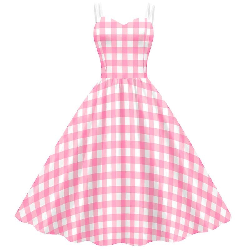 Vintage Pink Gingham Dress For Women 1950s 50s Plaid  Dresses Spaghetti Straps Rockabilly Tea Dress | Fruugo SG