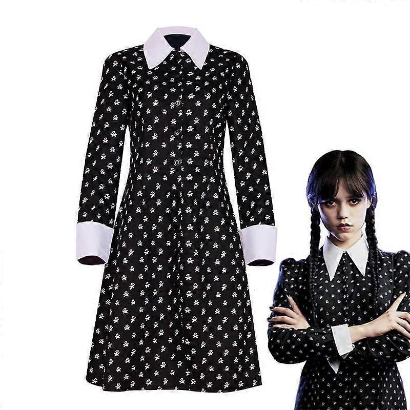 Wednesday Adams family Cosplay Black Dresses White Collar Costume Outfits Girl Vintage Gothic Theme Party | Fruugo SG