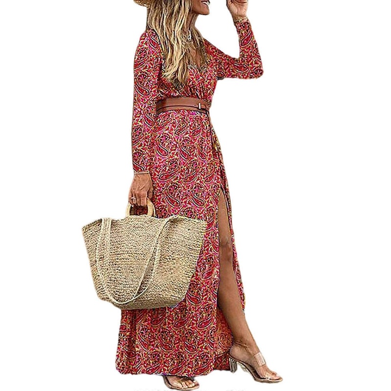 Women Dress Bohemian Style Long Sleeve Clothes Lady High Waist | Fruugo SG