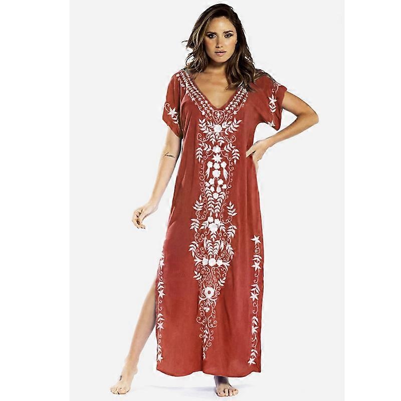 Women’s Beach Blouse Embroidered Beach Dress Long Dress Cover-up Dress Sundresses Red | Fruugo SG