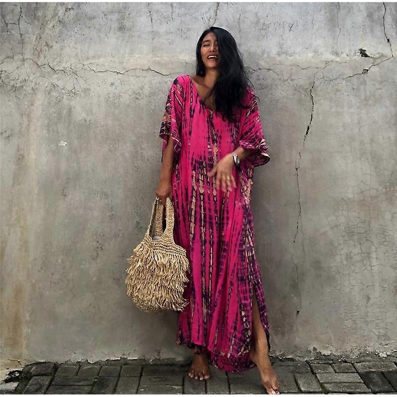 Women’s Beach Blouse Printed Beach Long Dress Cover-up Dress Sundress DN0009 | Fruugo SG