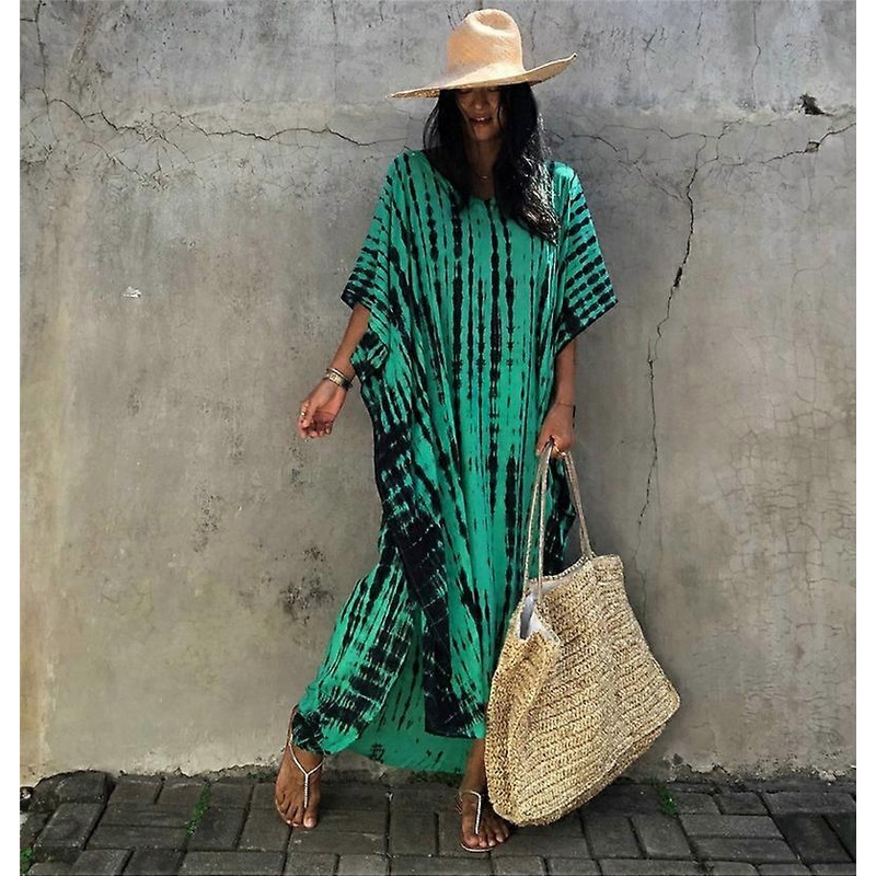 Women’s Beach Blouse Printed Beach Long Dress Cover-up Dress Sundress DN0015 | Fruugo SG