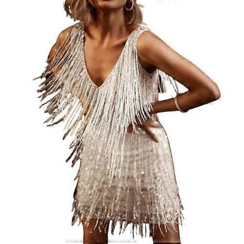 Women’s Fringe Sleeveless Mini Bodycon Dress, V Neck Tassels Party Cocktail Dress | Fruugo SG