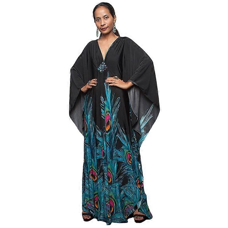 Women’s Print Maxi Dress Batwing Sleeve Beach Dress Plus Size Sundress Beachwear Kaftan Cover-ups DN0511 | Fruugo SG