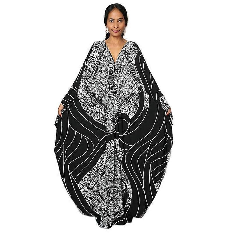 Women’s Print Maxi Dress Batwing Sleeve Beach Dress Plus Size Sundress Beachwear Kaftan Cover-ups DN0512 | Fruugo SG