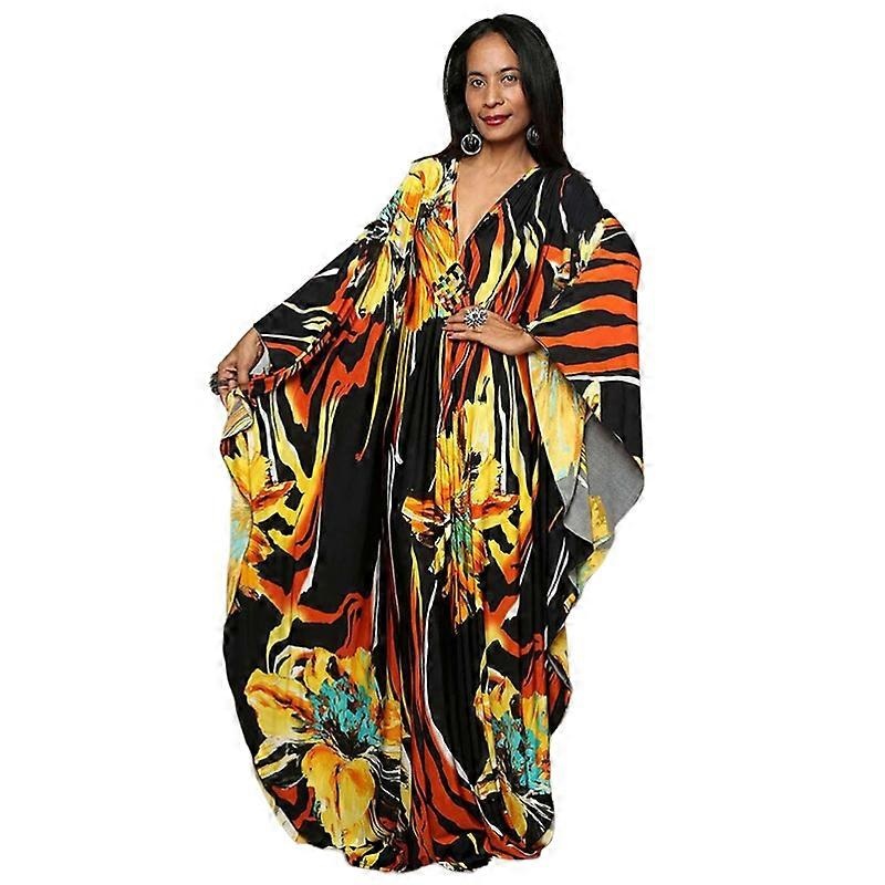 Women’s Print Maxi Dress Batwing Sleeve Beach Dress Plus Size Sundress Beachwear Kaftan Cover-ups DN0514 | Fruugo SG