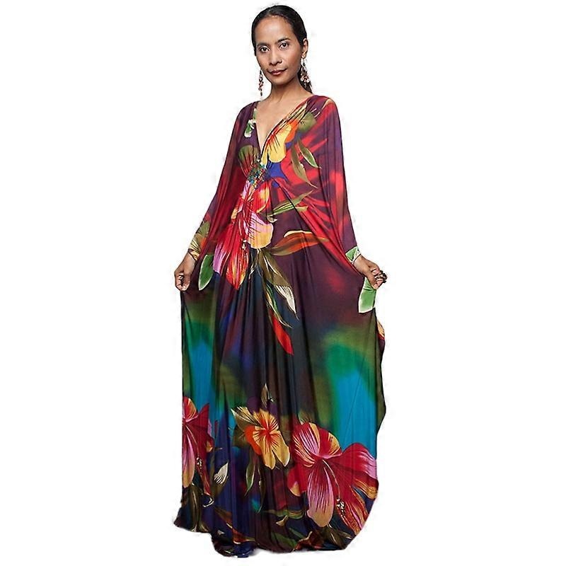 Women’s Print Maxi Dress Batwing Sleeve Beach Dress Plus Size Sundress Beachwear Kaftan Cover-ups DN0517 | Fruugo SG