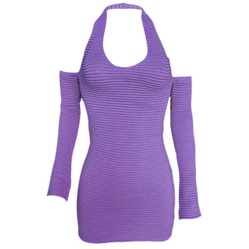Women’s Solid Color Slim Dress Long Sleeve Deep U Neck for T Shirt Dress Pleated Short Bag Sweater Tunic Hip Hedging Dre  Purple M | Fruugo SG