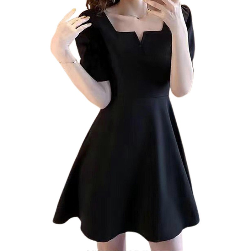 Women’s Summer Solid Midi Dress Wrap V Neck Short Puff Sleeve Casual A Line Dresses  Black XL | Fruugo SG