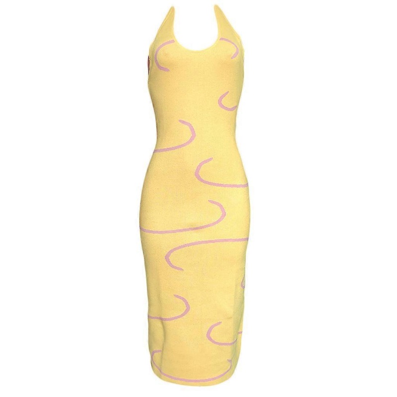 Women Sexy Halter Neck Sleeveless Knitted Bodycon Midi Long for Tank Dress Backless Striped Print High Waist Beach Sundr  Yellow | Fruugo SG