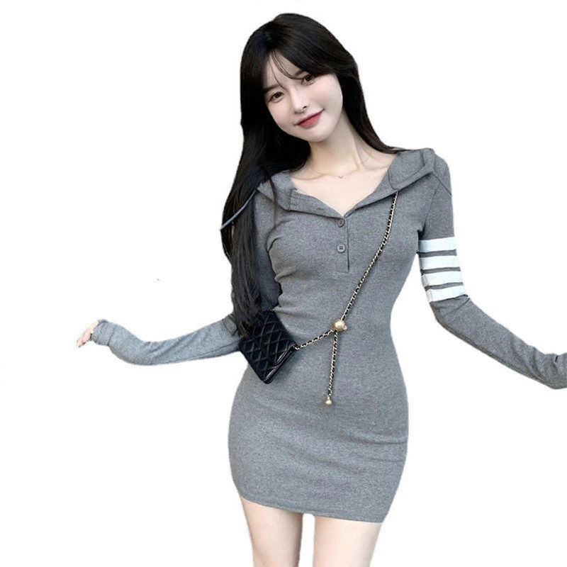 Womens Sexy Bodycon Dress Short Bag Sweater Dress Tunic Hip Hedging Dress Solid Slim Dress Long Sleeve V-Neck Mini Dress  Gray XL | Fruugo SG