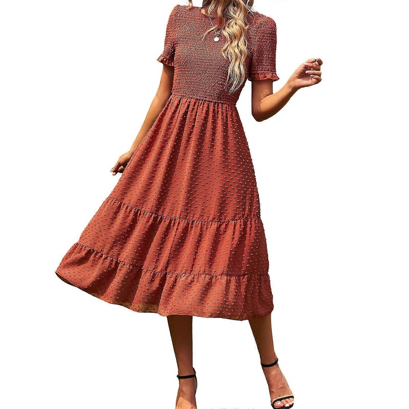Womens Swiss-Dot Swing Flowy Ruffle Hem Dress Mini Casual Summer Dresses Smocked Dress Flutter Short Sleeve Casual Dress  orange XL | Fruugo SG