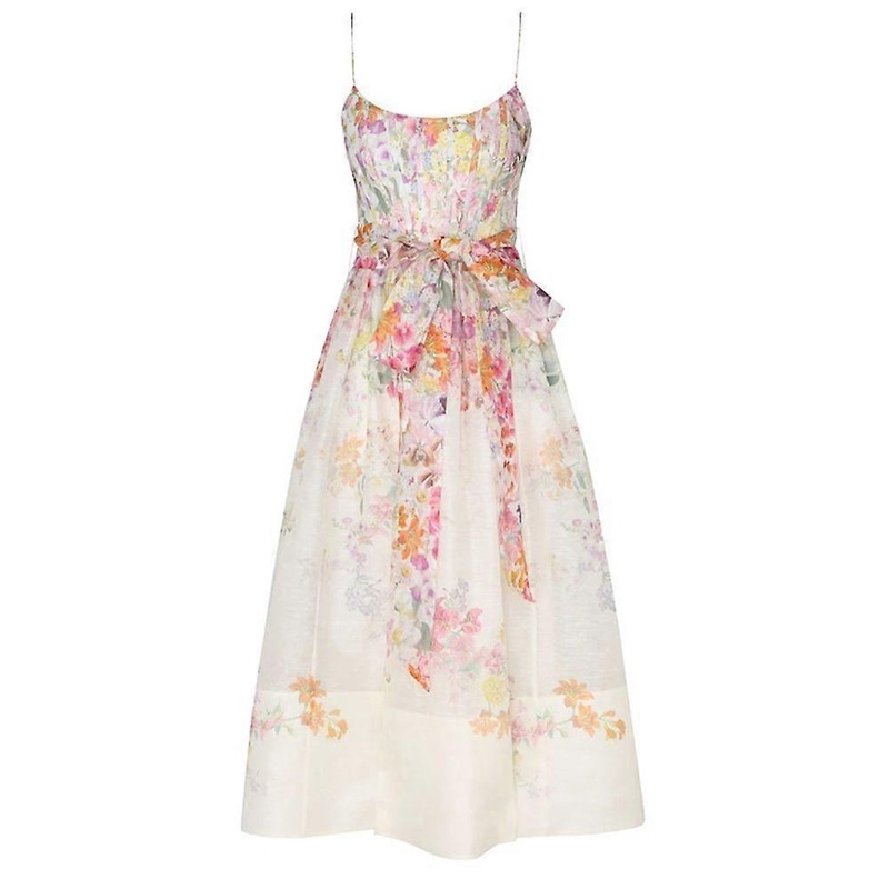 Zim Style Natura Corset Printed Linen Midi Dress | Fruugo SG