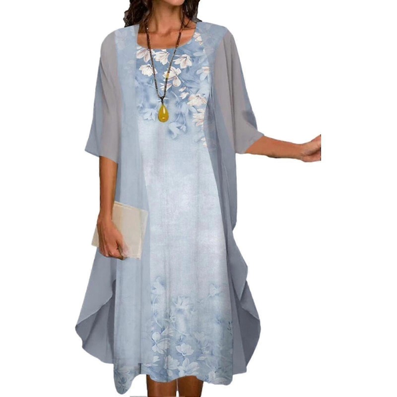 1 Set Office Lady Cardigan Dress Floral Print Bohemian Two-piece Vintage Chiffon Midi Dress Set For Party | Fruugo SG