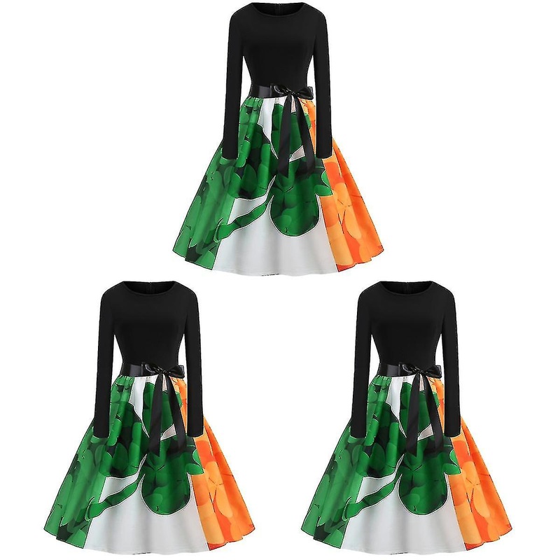 3 Pcs  Fashion And Elegent Dress With Round Neck And Contrasting Colors For St. Patrick’s Day Size L | Fruugo SG