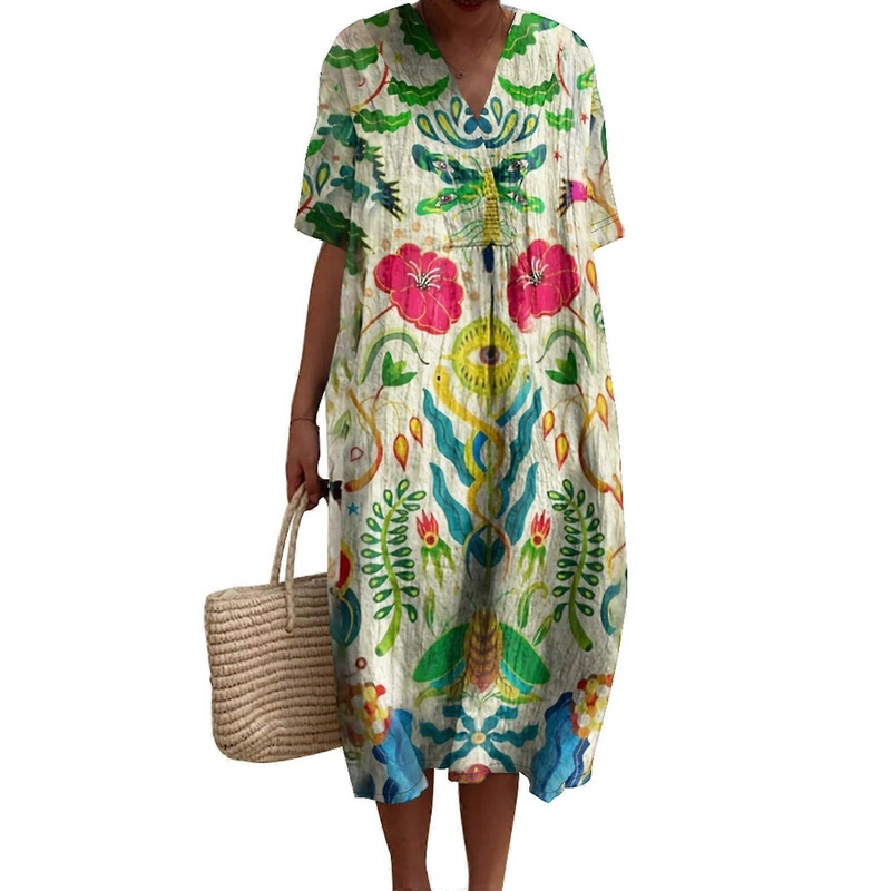 3D Graphics Print Dress Women Short Sleeve V Neck Maxi Dress Loose Summer Dress Casual Long Dresses with Pockets Gifts  JA128761A01 XXXXL | Fruugo SG