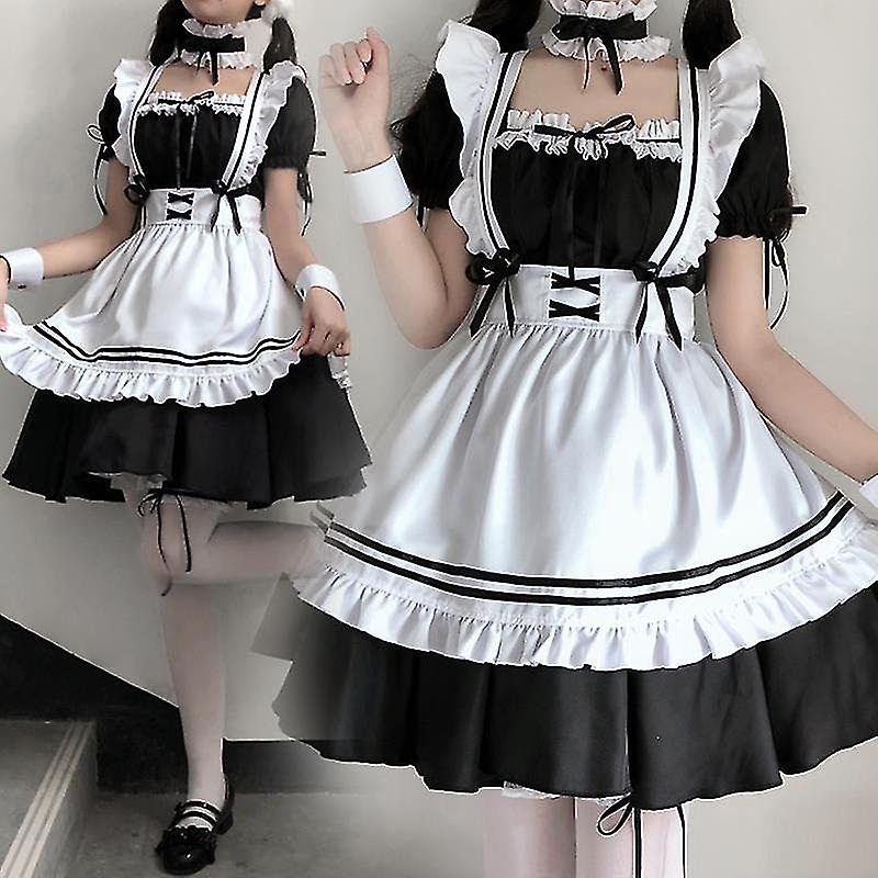 Black Cute Lolita Maid Costumes Girls Women Lovely Maid Cosplay Costume Dress | Fruugo SG