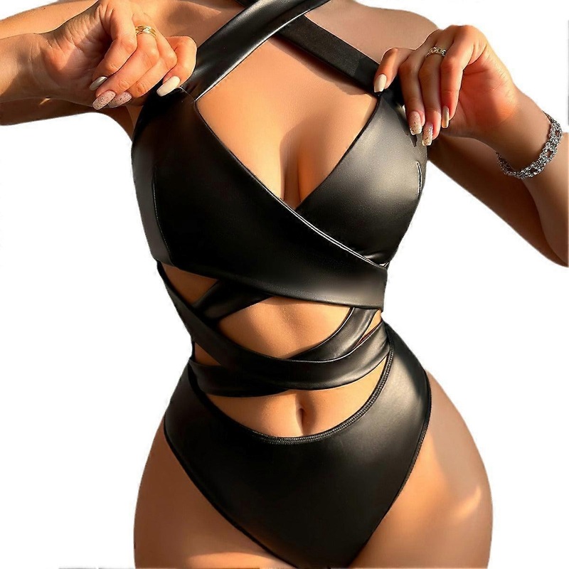Black Lace Motorcycle Suit with Sexy Halter Neck Women | Fruugo SG