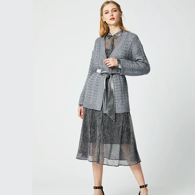 Classic Gray Women S Cardigan Jacquard Knitted Casual Sweater – Casual Sweater and Knit Slim Sweater price|Free Size