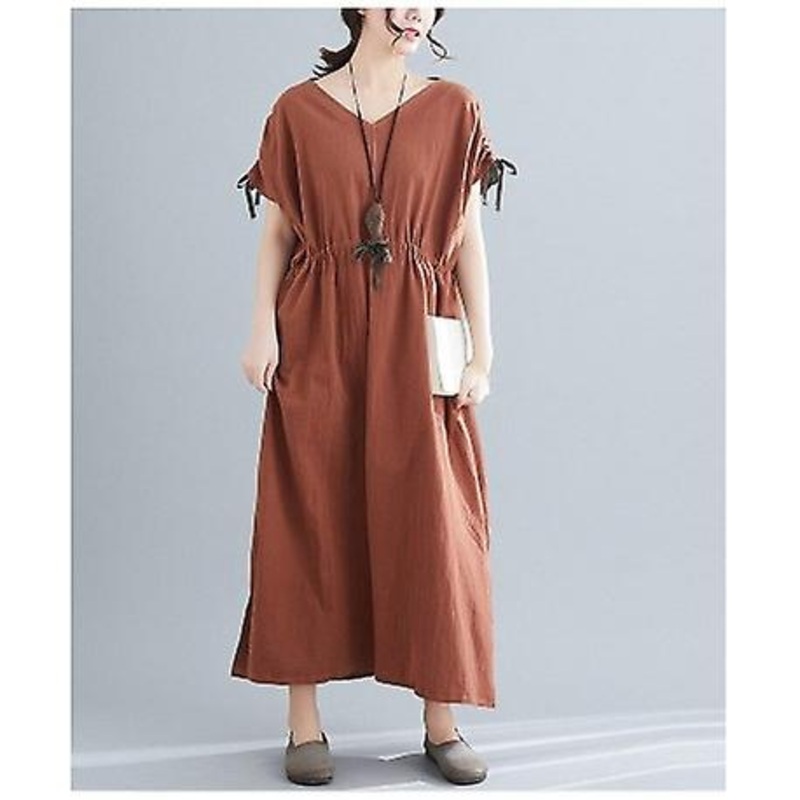 Drawstring Long  Loose Dress | Fruugo SG
