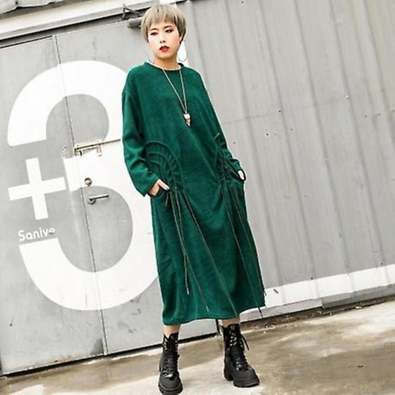 Drawstring Pleated Waist Loose Dress | Fruugo SG