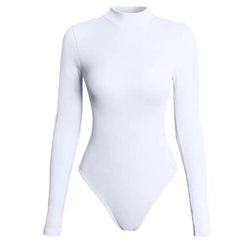 Elegant Women’s Long Sleeve Bodysuit with Mock Neck Solid Color Slim Fit Tops Bodysuits  White S | Fruugo SG