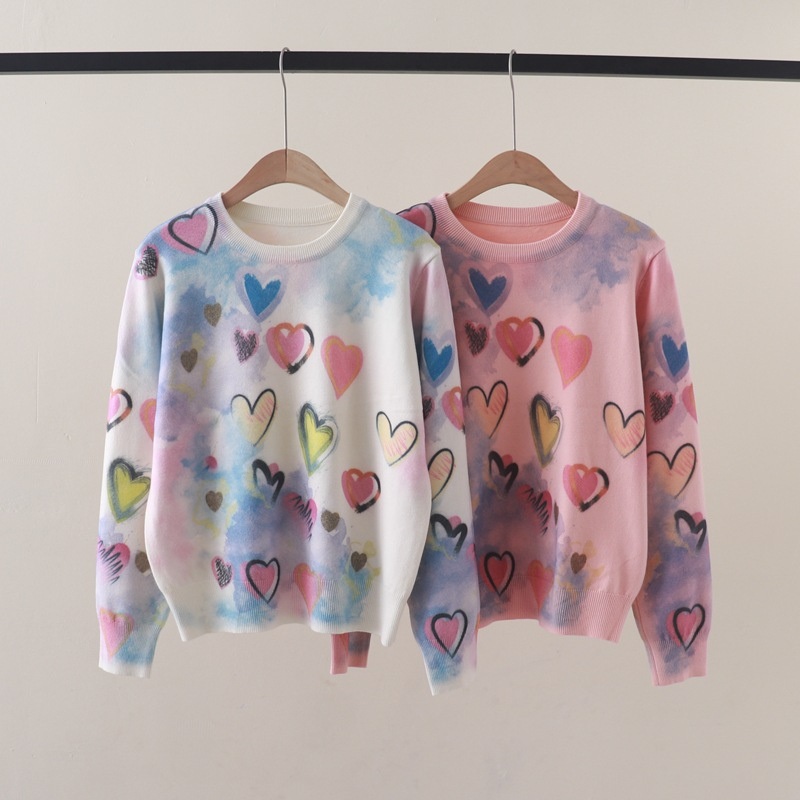 Heart Print Women Sweater O-Neck Wool Knitwear Long Sleeve Jumper Pullover Jersey Casual Tops – Women Sweater and Sweater Pullover price|Free Size
