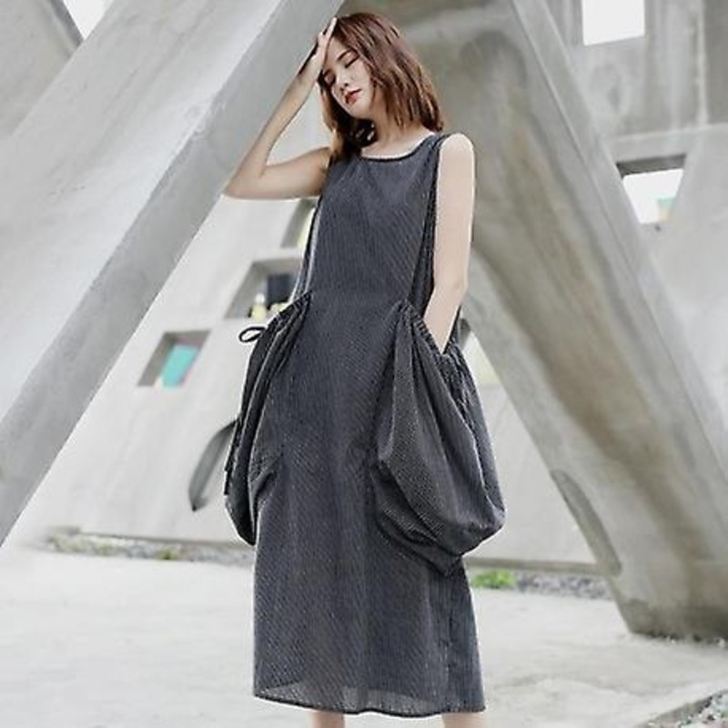 O Neck Sleeveless  Drawstring Dress | Fruugo SG