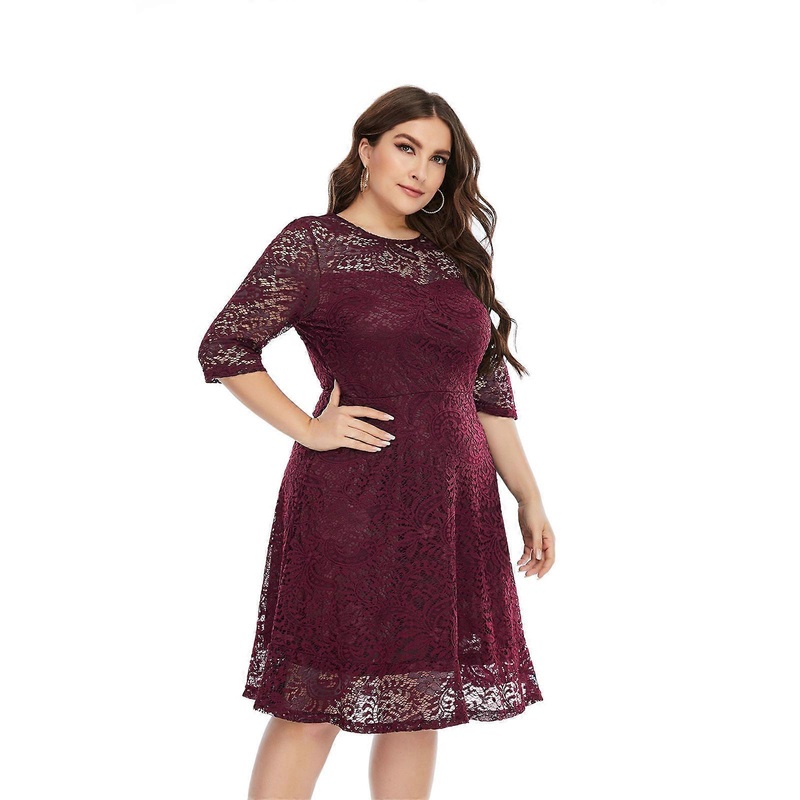 Plus Size Dresses Summer Lace Mesh Sexy Elegant Midi Party Sequin Dress for Lady Women’s Round Neck Dress  Red XL | Fruugo SG