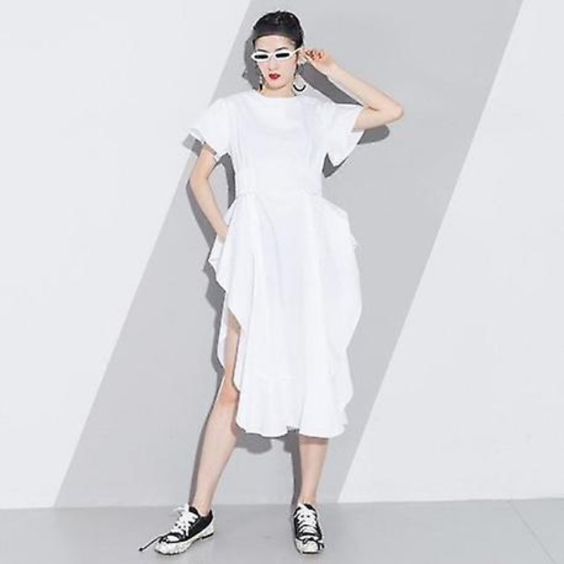 Split  Flare Sleeve Tunic High Waist Ruffles Long Dress | Fruugo SG