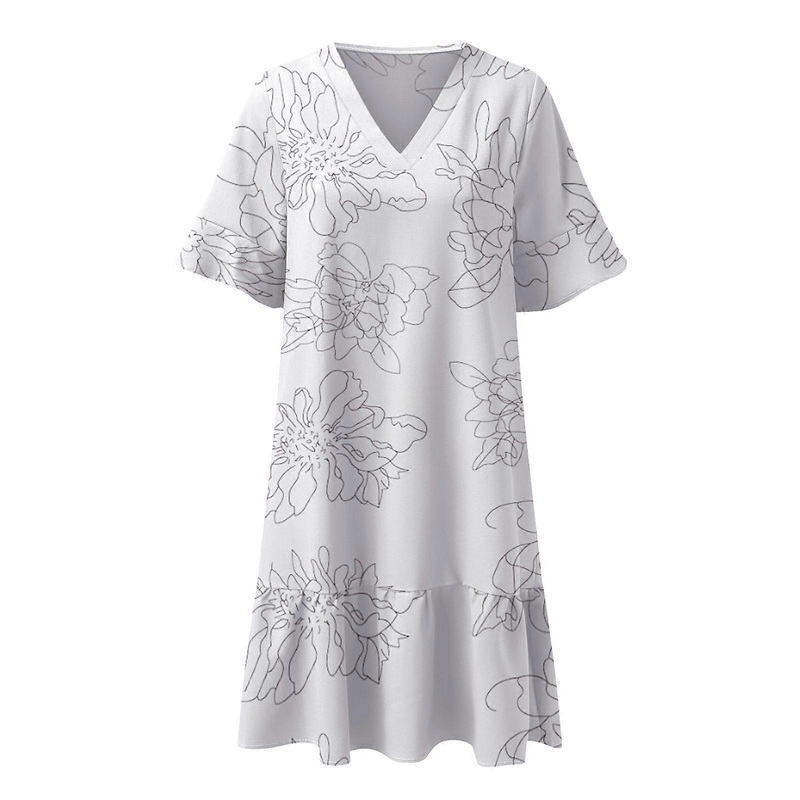 Summer Casual Style Short Dress High Waist Female Vacation Ruffle Sleeve Loose Short Dress for Wedding Guest Wear  white flowers L | Fruugo SG