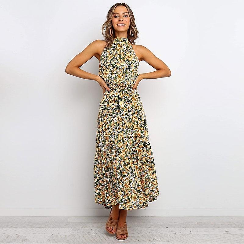 Summer Fall Dot Print Long Dress Women Casual Halter Sleeveless High Waist Slim Lace Up Bandage Belt S-xl | Fruugo SG