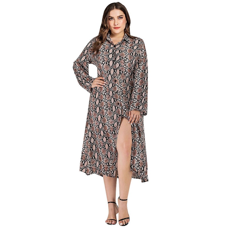 Turn-Down Collar V Neck Women Midi Dress Long Sleeve Single-Breasted Button Snakeskin Printed Casual Loose Streetwear  Snake pattern XXXXL | Fruugo SG
