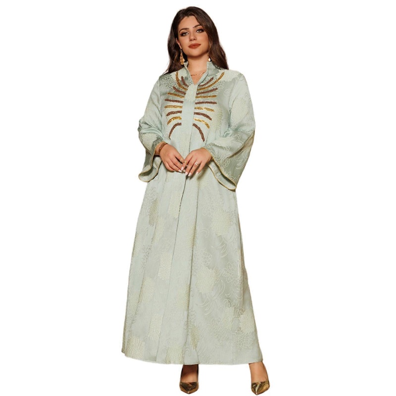 Woman Loose Robe Moroccan Caftan Middle East Dress Islamic Robe Jacquard Flower Print Kaftan Muslims Dress Party Dress  Green XL | Fruugo SG