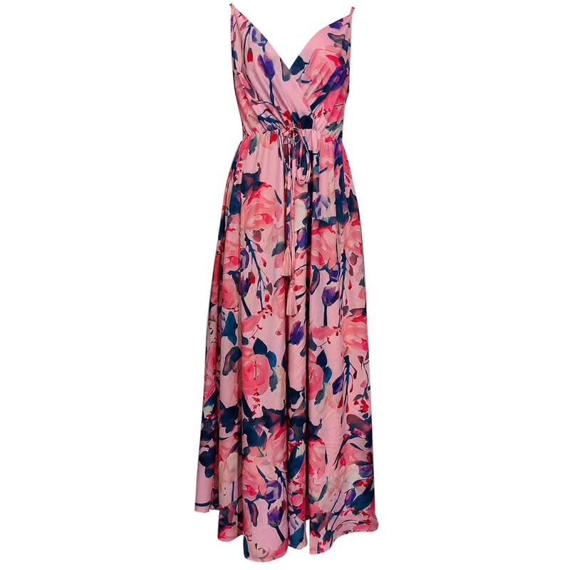 Women 2023 Summer Spaghetti Strap V Neck Dress Floral Print Sleeveless A-Line Maxi Dresses Bohemian Beach Long Dress  Pink XL | Fruugo SG