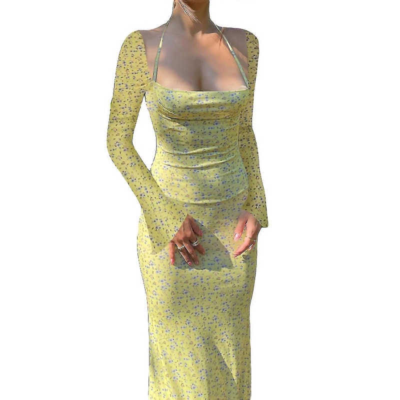 Women Autumn Y2k Floral Flared Sleeve Off Shoulder Dress Long Sleeve Backless Long Dress Sexy Bodycon Holiday Party Dresses | Fruugo SG